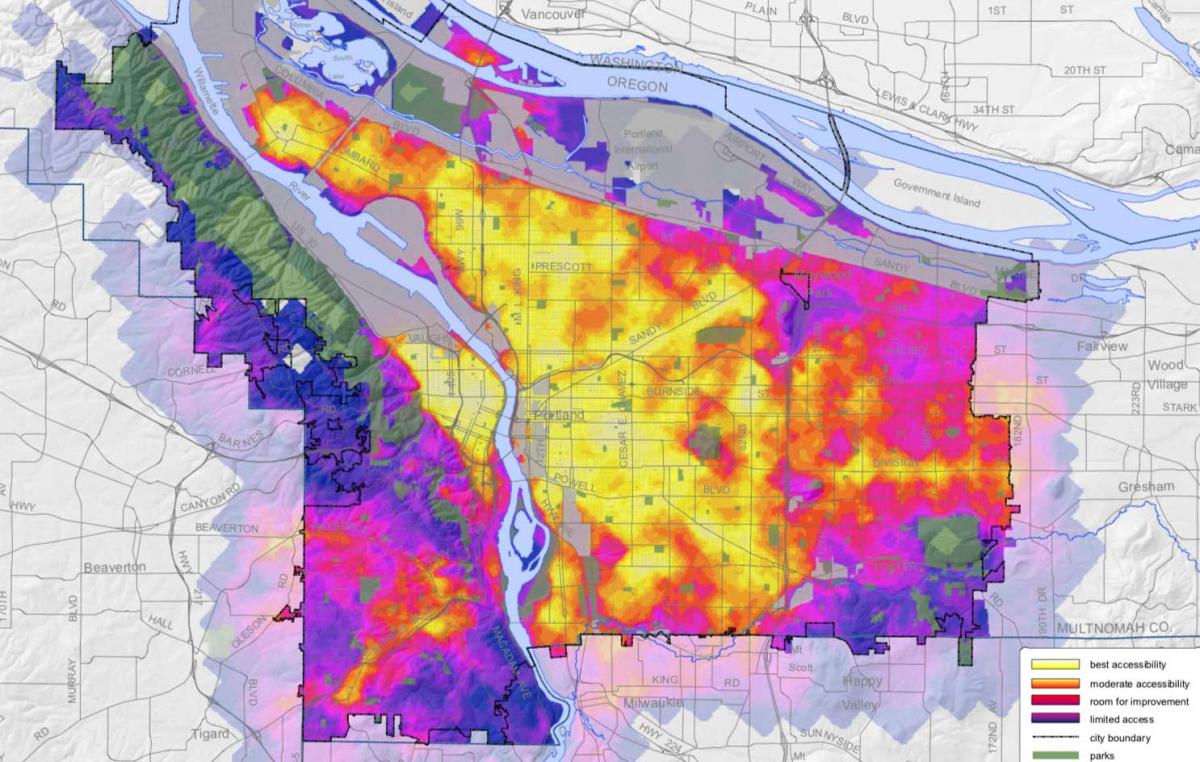 20-minute Neighborhood analysis. Source: Portland, Oregon.