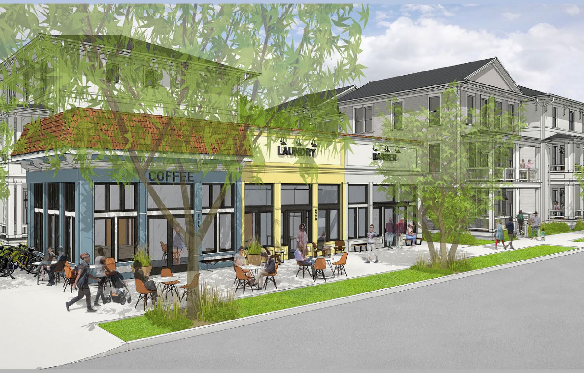 Mixed-use development project on Joseph E. Boone Blvd. with 33 highly affordable units. Designed by Kronberg Urbanists Architects.