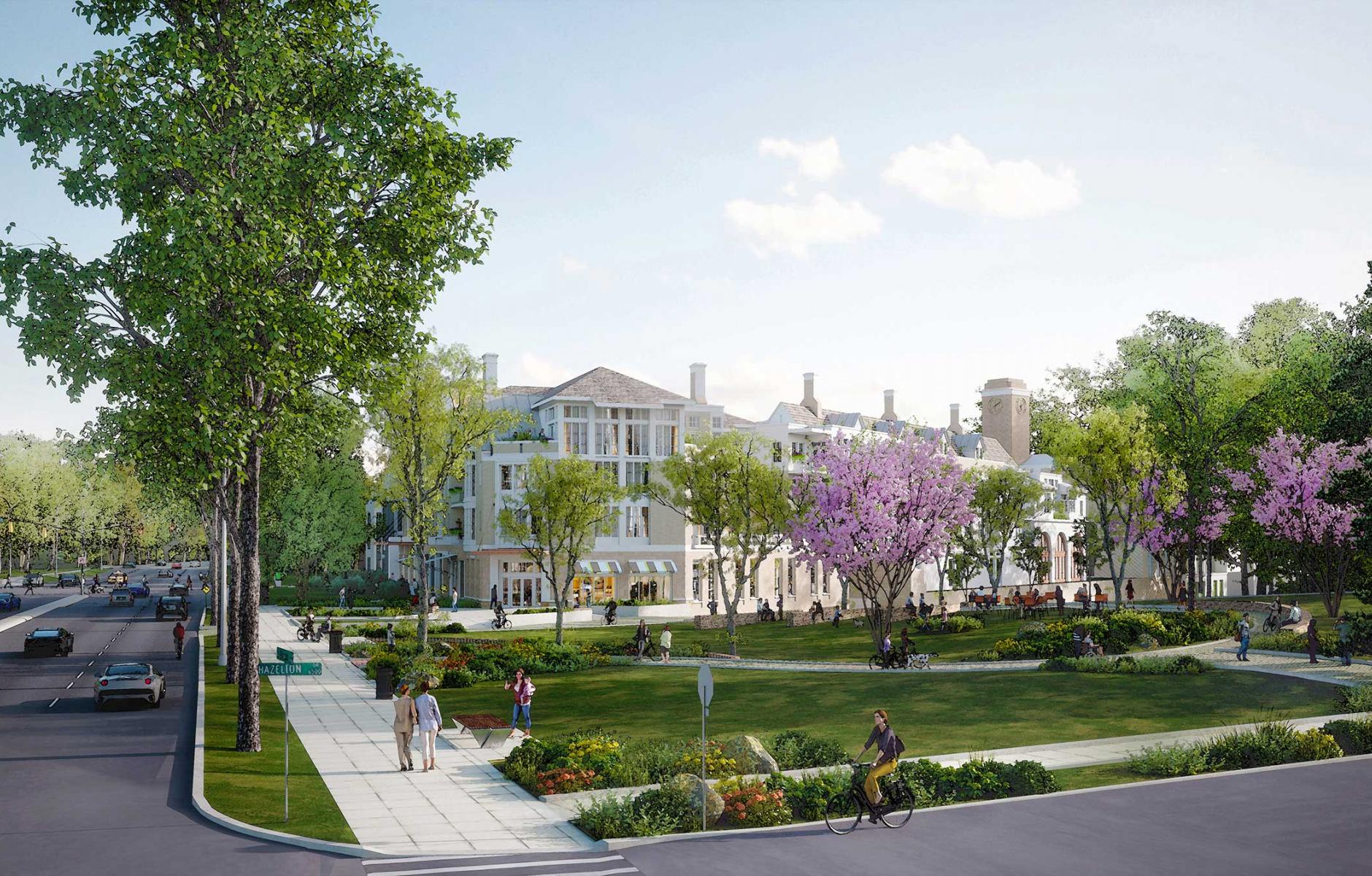 Mixed-use building and public park. Source: Shook Kelly.