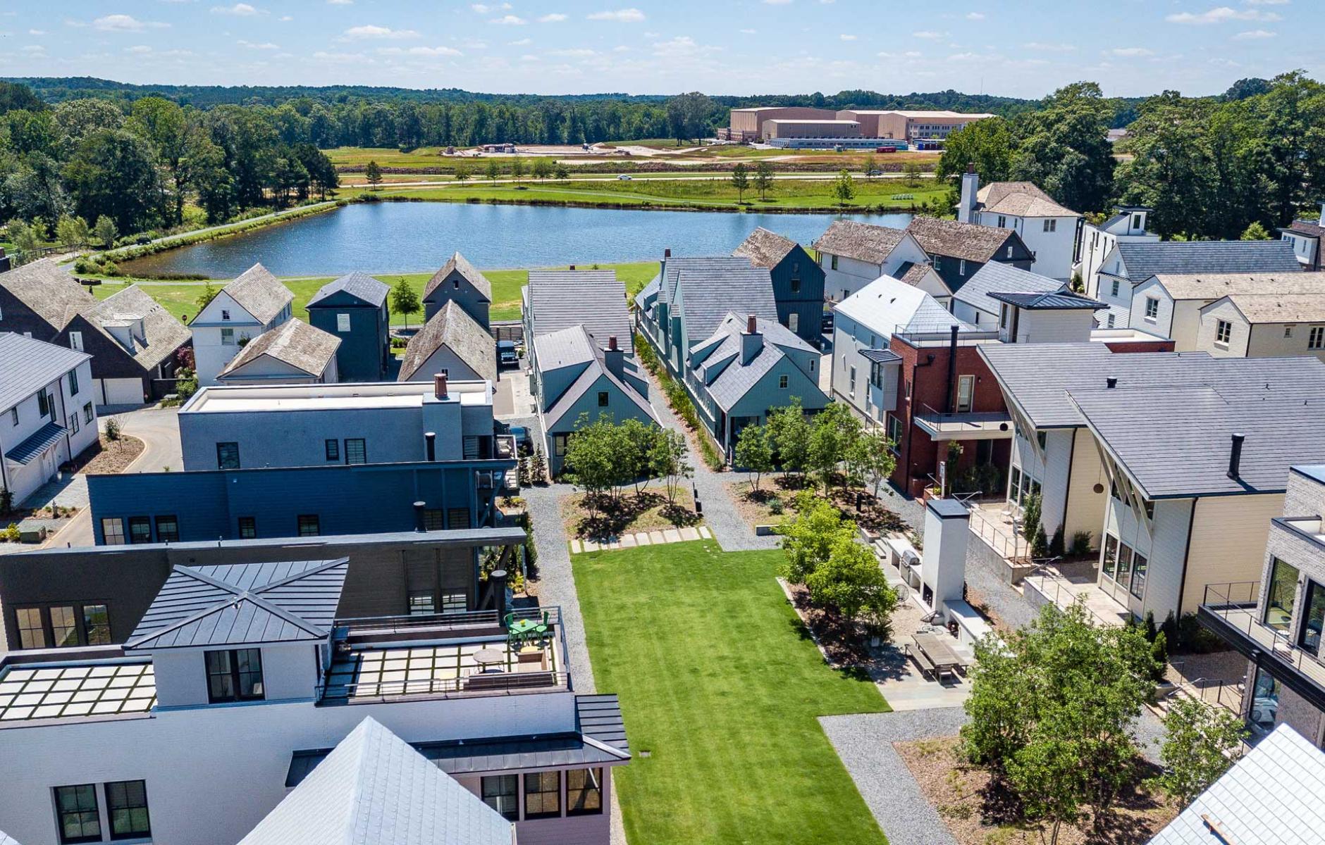 Aerial of "Bellwether Park," part of Trilith "green street." Courtesy of Lew Oliver, Inc.