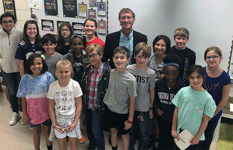 Deke Copenhave with students from Evans Elementary School in Columbia County. 
