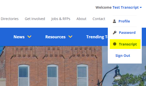 Screenshot of transcript access
